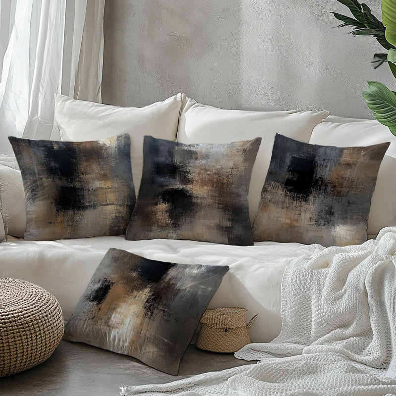 4 housses de coussin décoratives à motif de peinture à l'huile abstraite