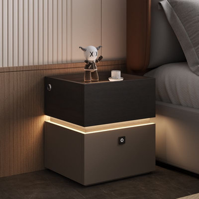 19.7-inch Modern Italian Light Luxury Double Drawer Storage Cabinet, Home Smart Bedside Table