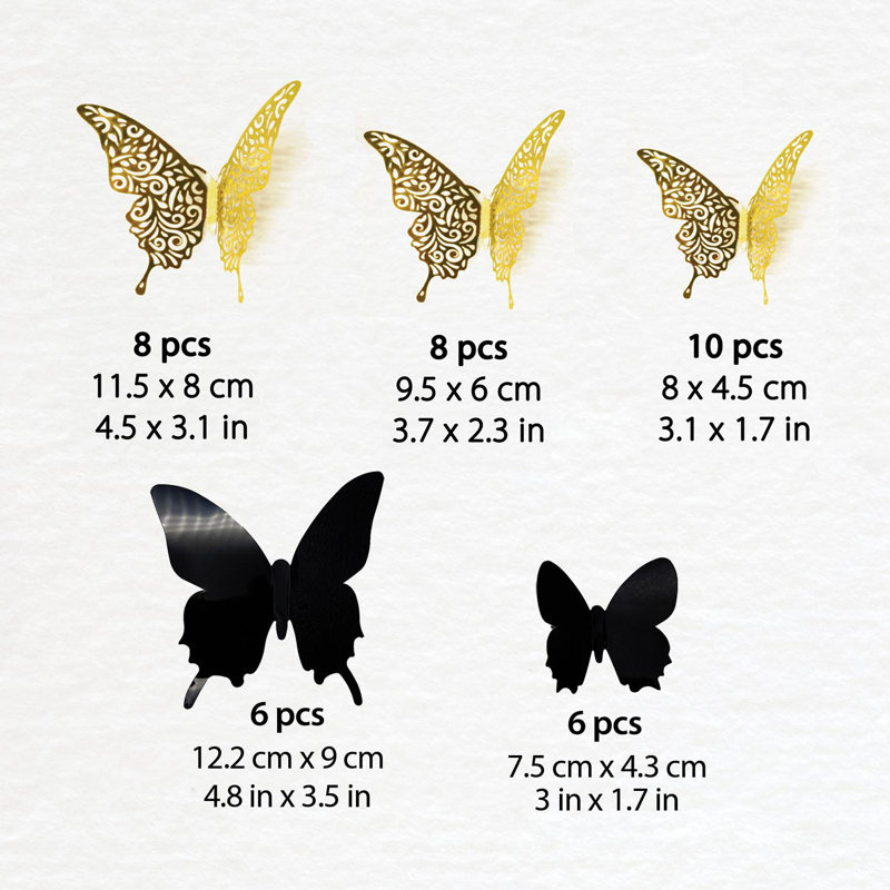 Adhesive Aesthetic Wall Mural Collage Stickers Set with 3D Butterflies
