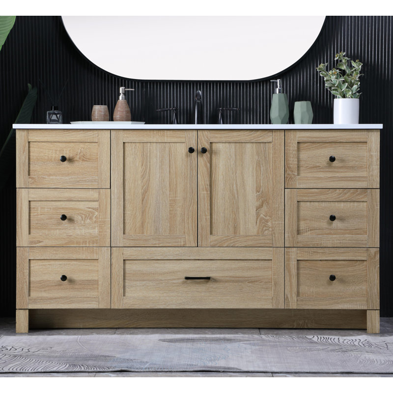 Soma 60'' Double Bathroom Vanity with Engineered Marble Top, Mango Wood