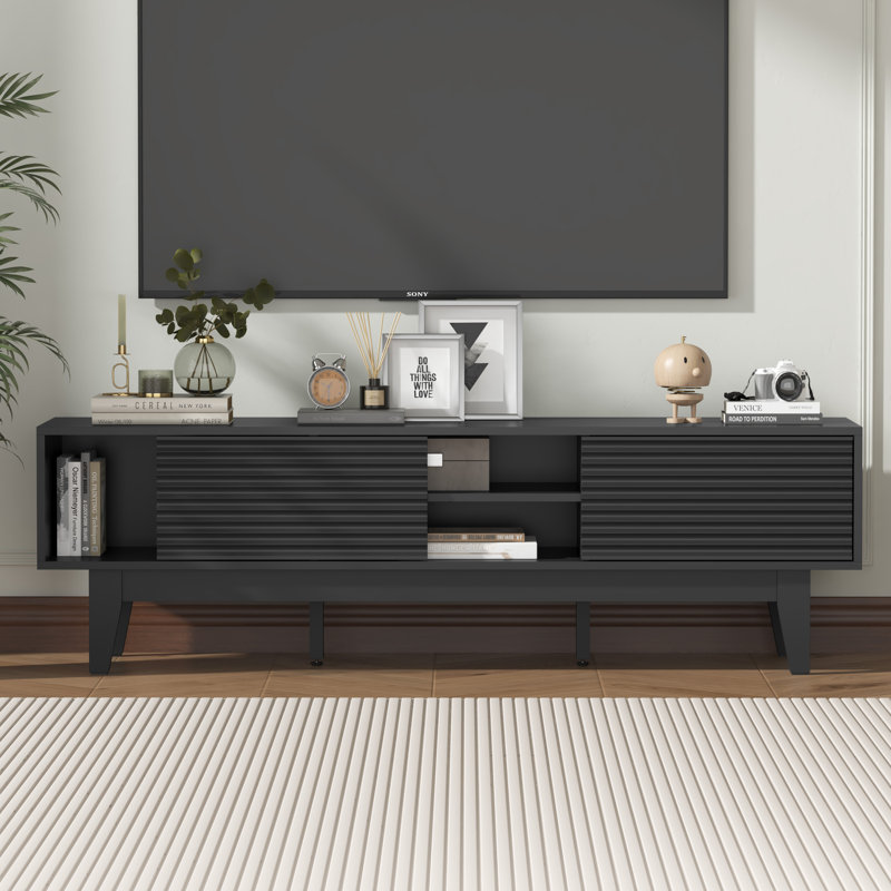 Modern style TV cabinet with sliding door, Black