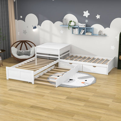 Kids Twin Platform with Trundle with Drawers