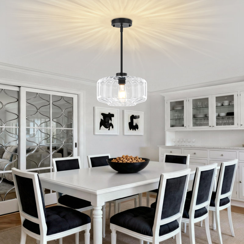 Luminaire suspendu simple à 1 lumière à intensité variable avec abat-jour en verre transparent pour îlot de cuisine, salle à manger, chambre à coucher, couloir