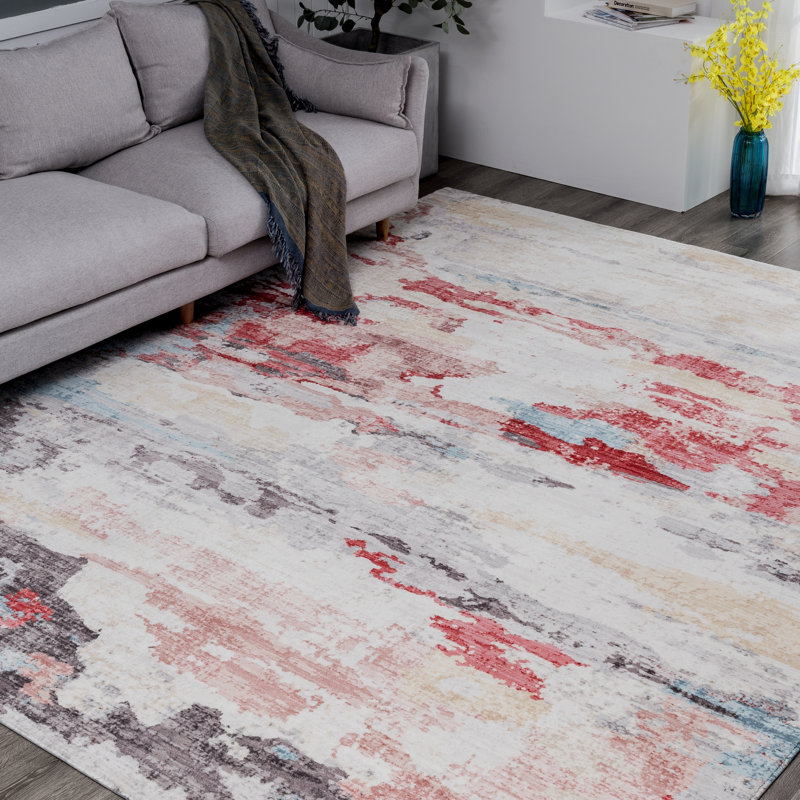 Abstract Area Rug in Red, Rectangle 7'9" x 9'9"