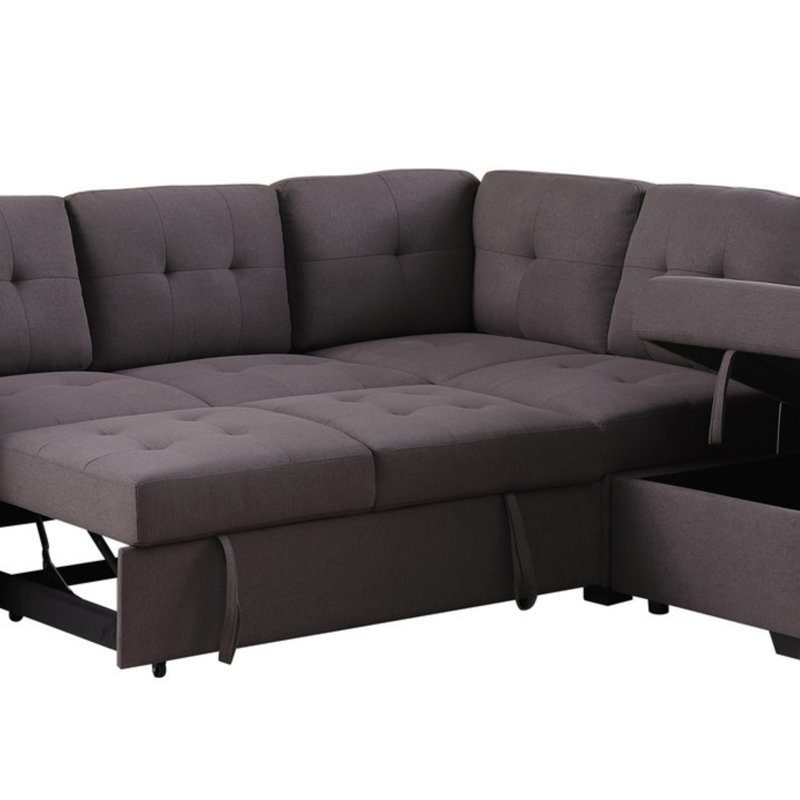 Canapé-lit modulaire en lin brun avec repose-pieds et rangement 87,75 po
