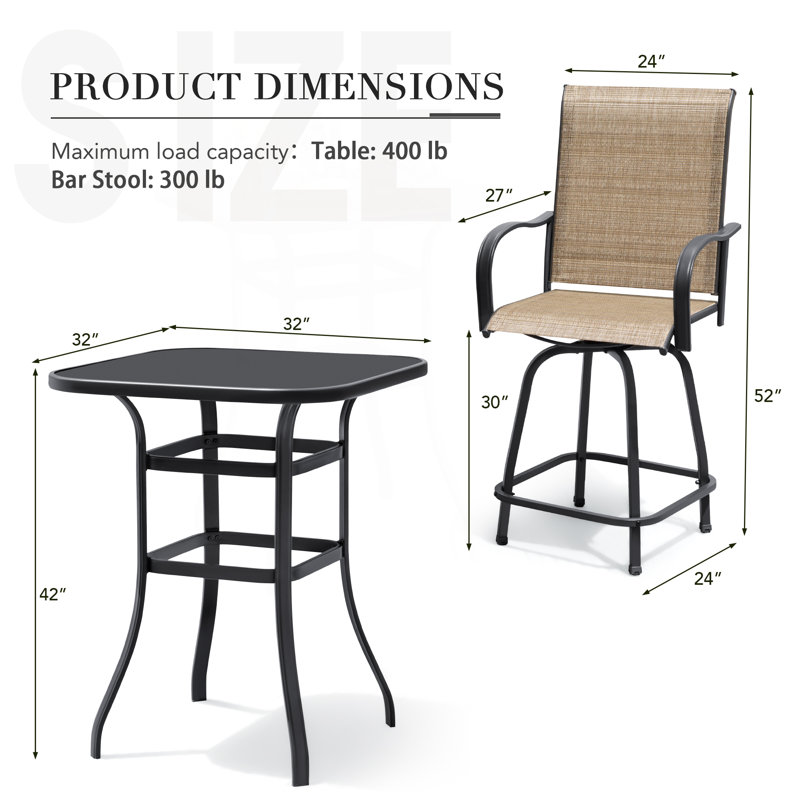 Deert 2 - Person Patio Dining Set with Square Table