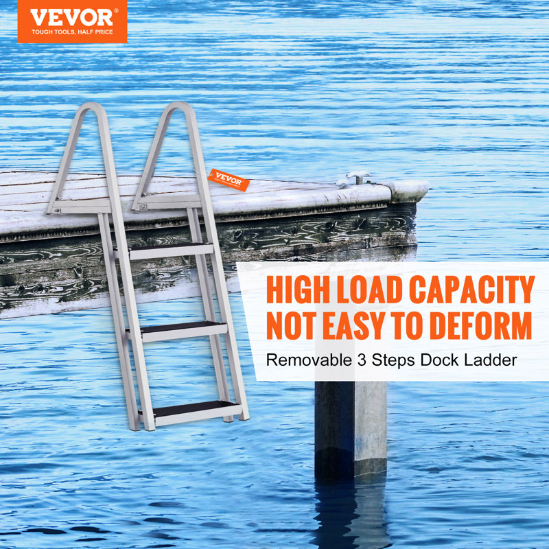 VEVOR Aluminum Dock Ladder Boat Dock Ladder Removable 5 Steps with 350lbs Load, 4 ft
