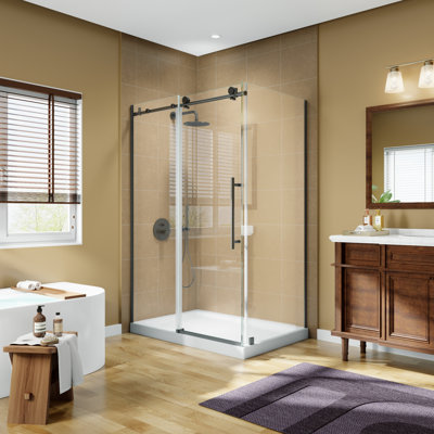 48" W X 36" D X 72" H Frameless Rectangle Sliding Shower Enclosure With 5/16" Clear Tempered Glass