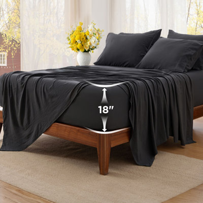 Bedsure Deep Pocket Queen Sheets - 6 Piece, Prewashed Ultra-Soft Queen Sheet Set, Fits Mattresses Up To 18 Inches Thick, Breathable & Secure Fit, Hotel Luxury Bedding, Black
