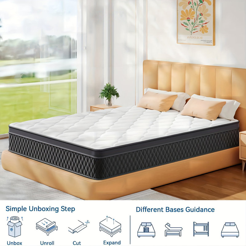 Hybrid Mattress in a Box,Individual Pocket coil, Medium Firm, Memory Foam Mattress, Twin XL, 12"