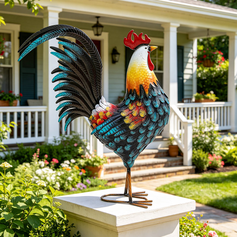 Statue de jardin coq surdimensionnée 32 po, Bleu