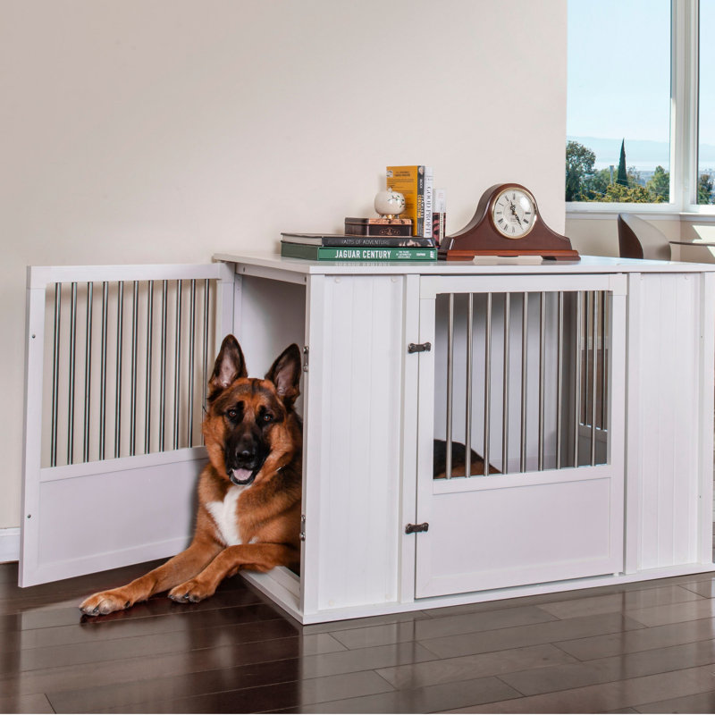 Cage pour chien durable avec placement de porte flexible, Très grand (H 29,9 po x l 27,2 po x P 43,3 po), Blanc antique