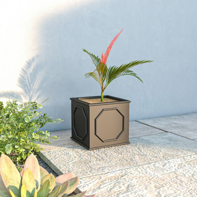 Crissman Square Handmade Fiberstone MGO Clay Planter Box with Decorative Panel Design - Indoor Outdoor Use for Patio, Garden, Backyard Modern Home