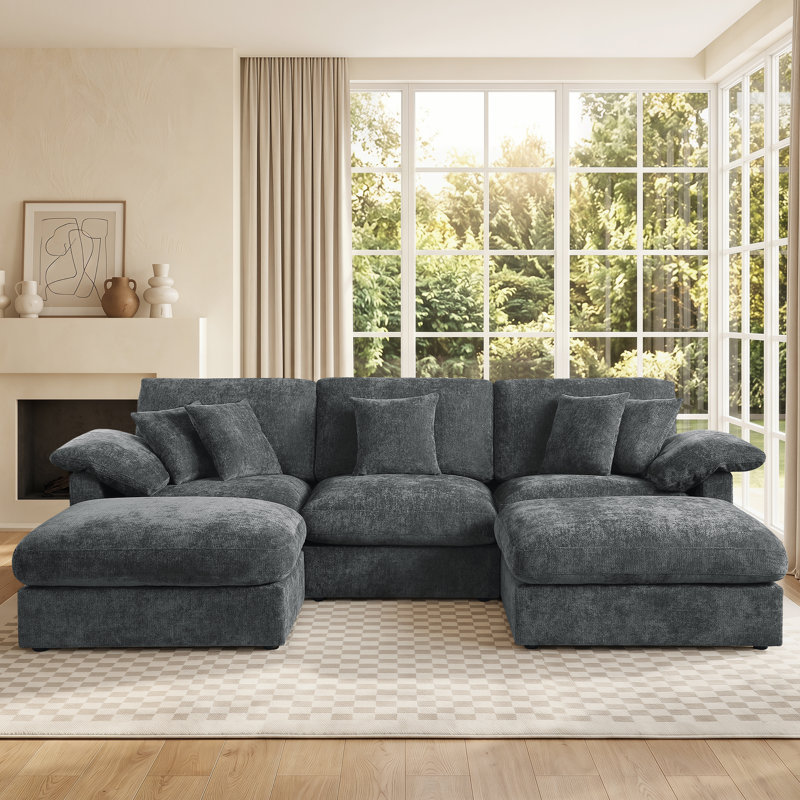 Canapé d'angle surdimensionné avec deux chaises, Gray Fabric