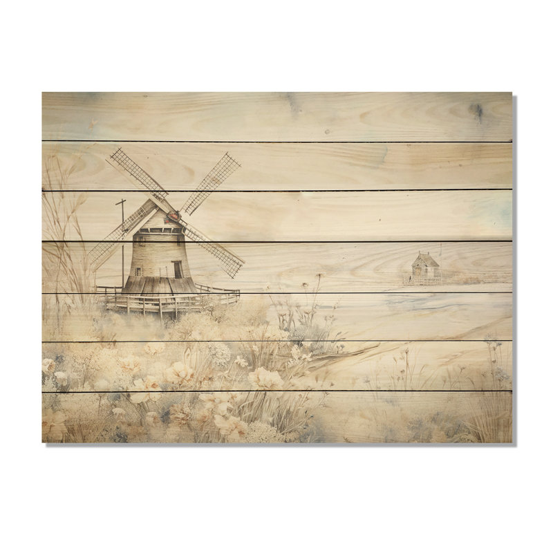 Moulin à vent nostalgique en hiver - Éoliennes sur bois, H 10 po x l 20 po x P 0,78 po