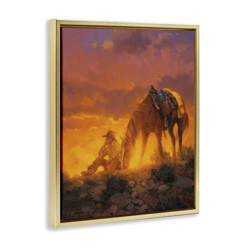 «The Thinker Western Cowboy», art mural encadré sur toile flottante, conception par Jack Sorenson, H 31 po x l 25 po