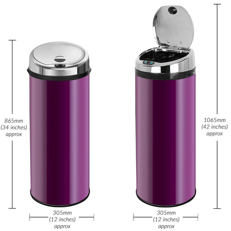 Ladson Steel Motion Sensor Kitchen Trash Can, 50L, Purple