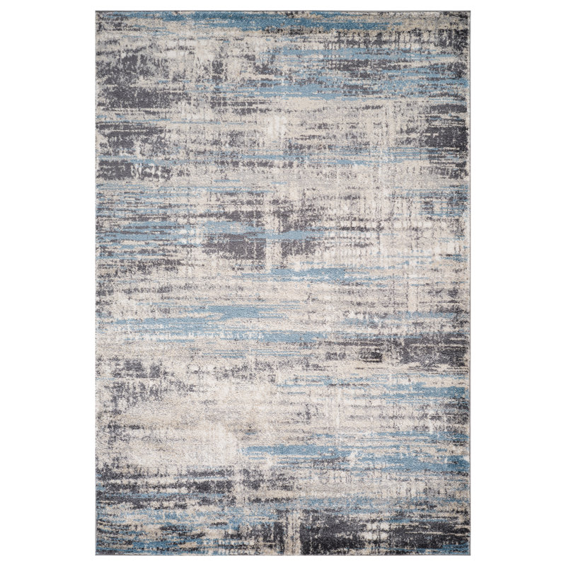 Tapis bleu tissé à la machine Mackensy, Rectangle 7 pi 11 po x 9 pi 9 po