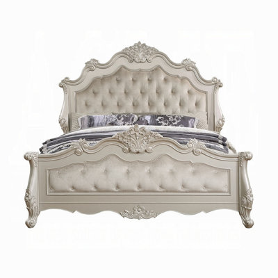 Lit tapissier capitonné Arinah beige et champagne