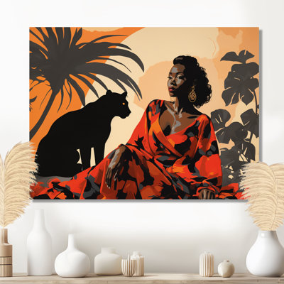 Panthère noire avec femme aimable compagnon - art mural animal de panthère