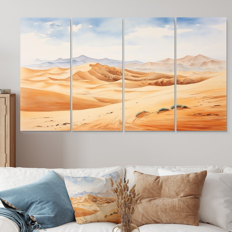 Paysage désertique de dunes de sable en Afrique III - Désert, ensemble de 4 décorations murales, H 32 po x l 64 po