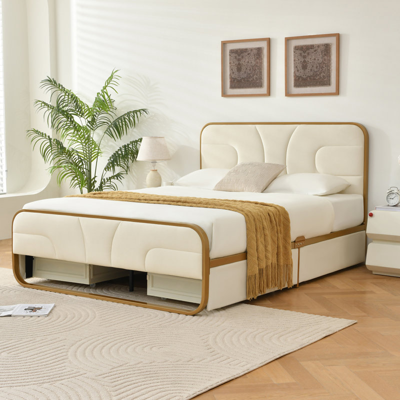 Lit plateforme tapissier avec 4 tiroirs Nelsie, Full