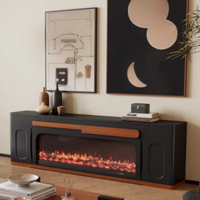 Black Solid Wood TV Cabinet Fireplace