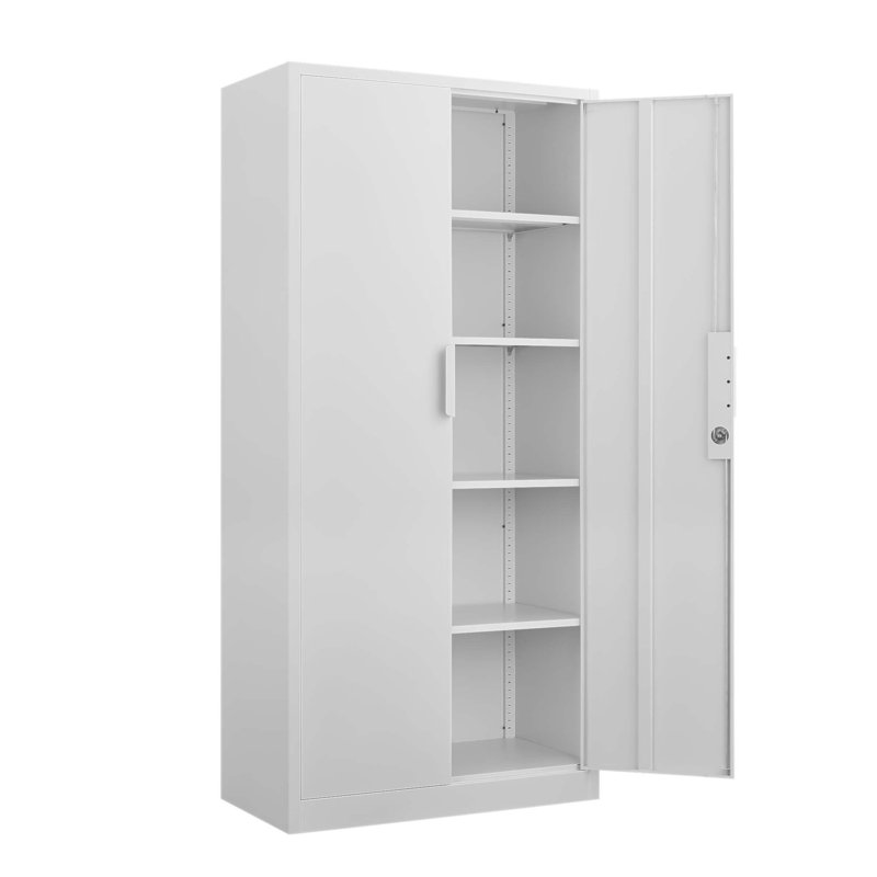 Storage Cabinet, 2-Door File Cabinet With Lock, 4 Adjustable Shelves For Office, Home, White