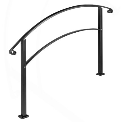 Wrought Iron Outdoor Handrail for 1 to 3 Steps, Flexible Safety Railing for Porch, Concrete Steps & Wooden Stairs, Black