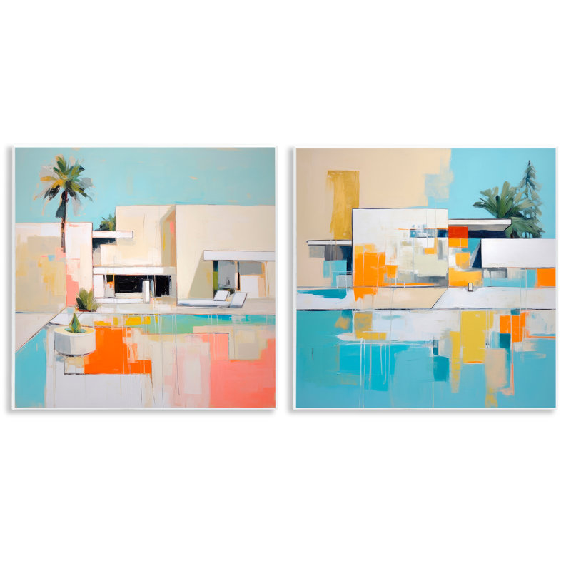 Abstrait, maison tropicale moderne, ensemble de 2 plaques murales par Irena Orlov
