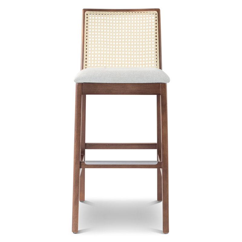 Modern Brazilian Nardia Cane Bar Stool, Light Gray/Nogal/Natural, Counter Stool (25.5" Seat Height)