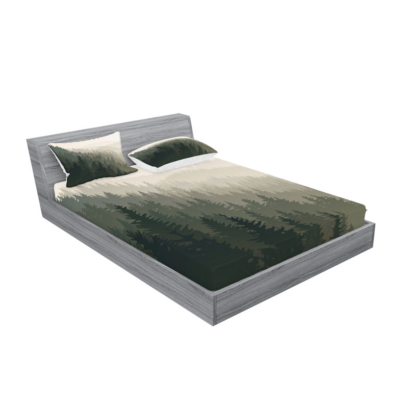 Drap-housse et coussin décoratif Ambesonne Forest, crème, brun clair, vert foncé