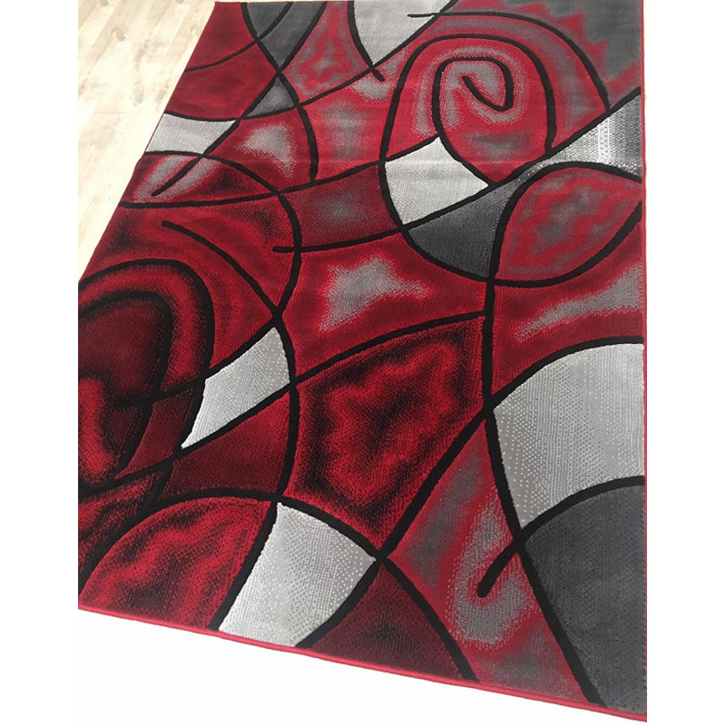 Tapis rouge à motif abstrait Jipson, Rectangle 5 pi x 7 pi