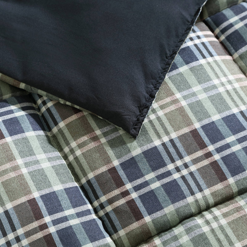 Full Navy Plaid Reversible Microfiber Comforter Set