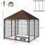 Outdoor Dog House Kennel with Canopy Top & Lock Rotating Bowl Holder