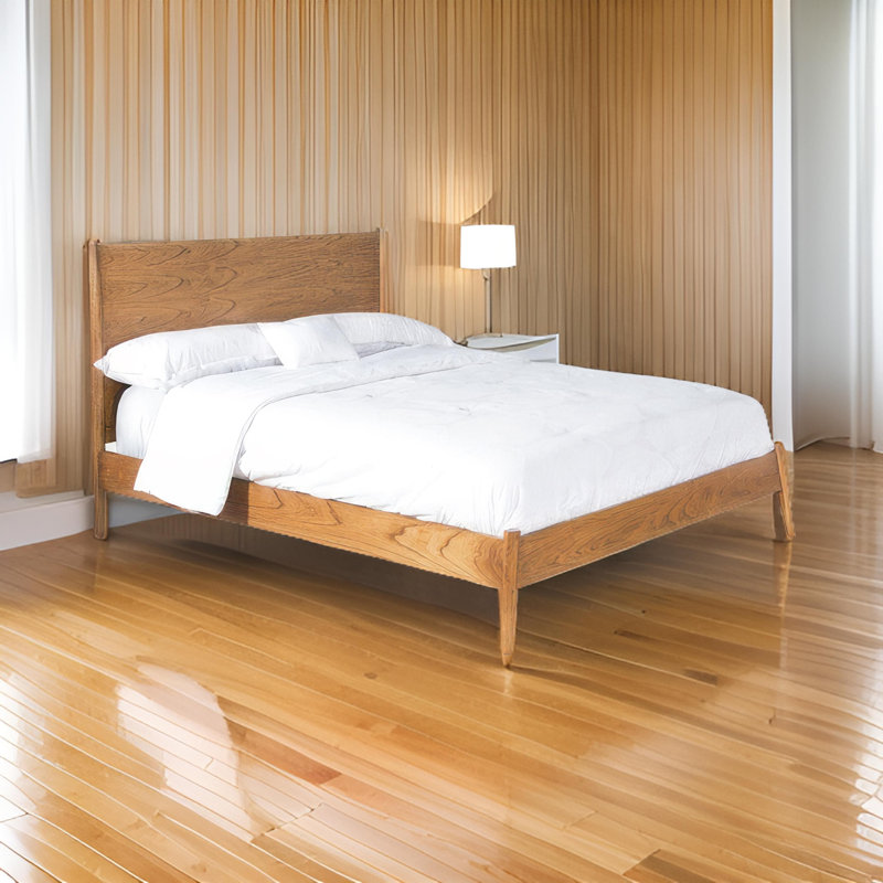 Amy Platform Bed, Low Profile Frame, Panel Headboard, Brown, King