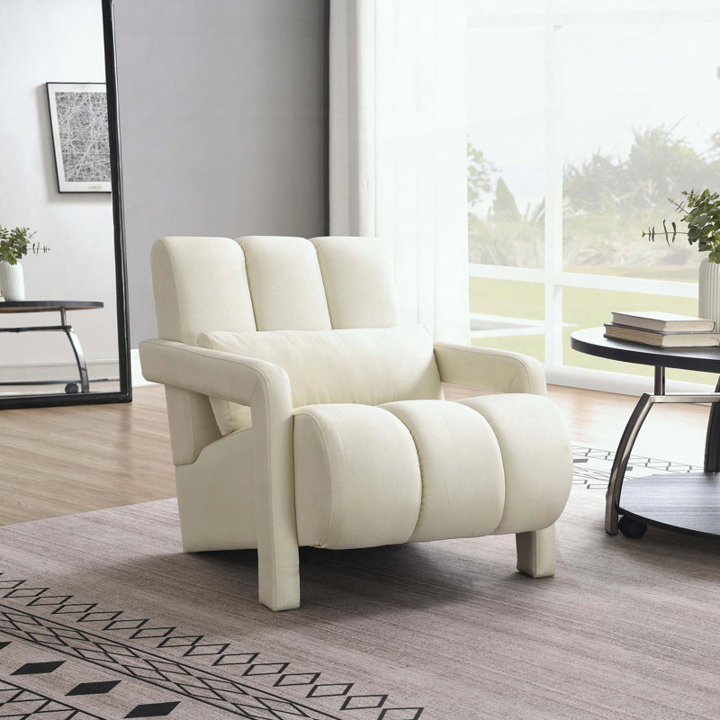 Fauteuil d'appoint en lin avec support lombaire ergonomique, Beige