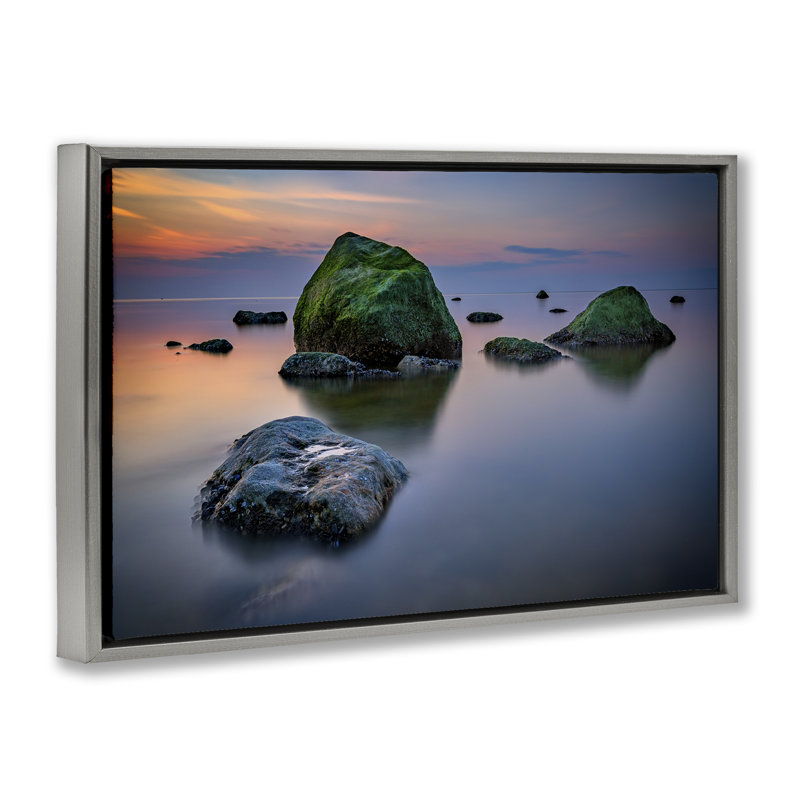 Mossy Rocks Protruding Sea Brown Framed Floater Canvas by Rick Berk, Cadre flottant gris lustré, H 21 po x l 31 po