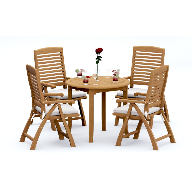 Ensemble de salle à manger 3 pièces en bois de teck de qualité A: table ronde de 36 po avec accoudoirs inclinables et pliables Ashely # 11AS0702