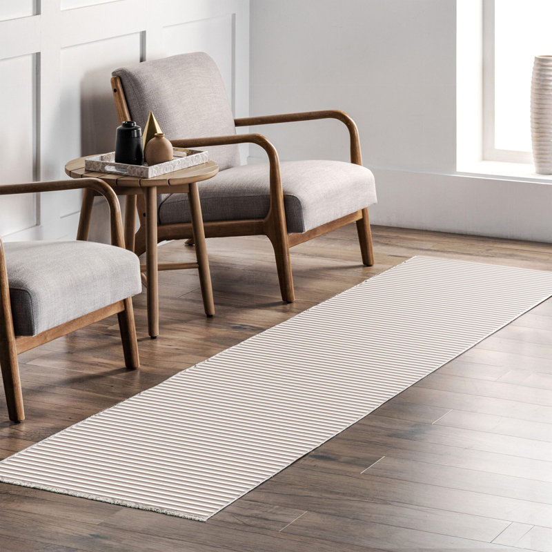 Pastel Lacasa Mink Striped Cotton Chenille Area Rug, Runner 3'4" x 8'3"