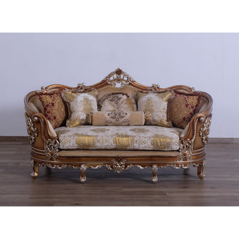 3 Piece Saint Germain Living Room Set, Gold/Beige/Light Brown