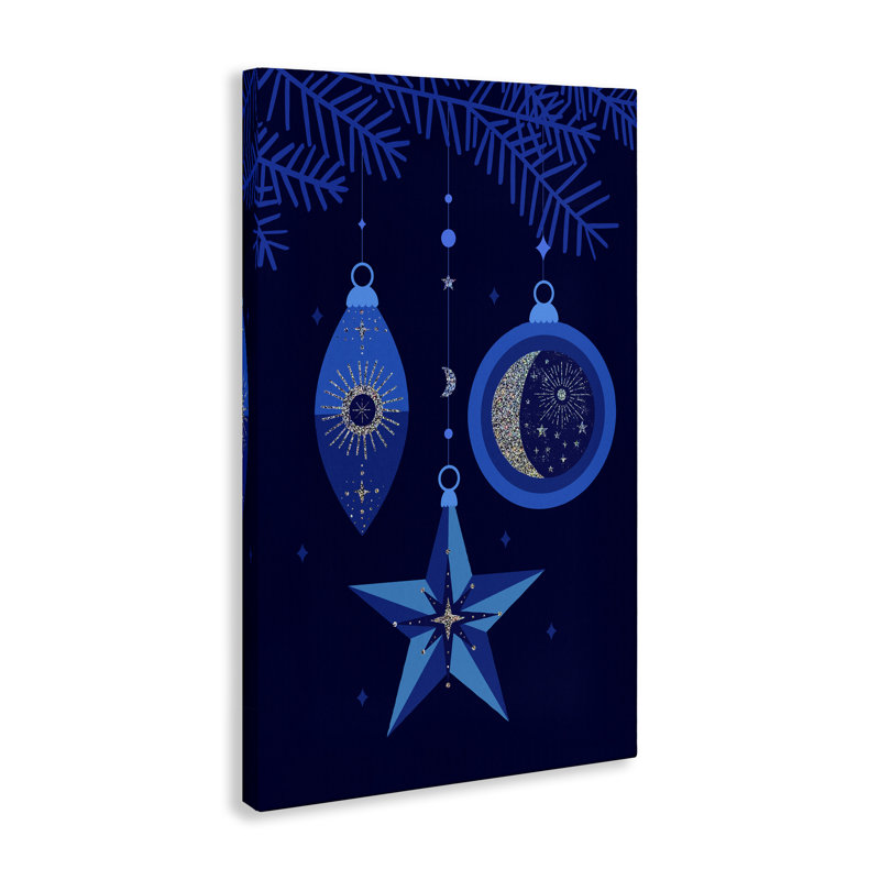 "Blue Holiday Ornaments", art mural sur toile par Victoria Barnes, H 30 po x l 20 po