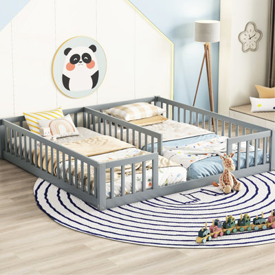 Lit simple avec garde-corps, garde-corps double gris et espace privé