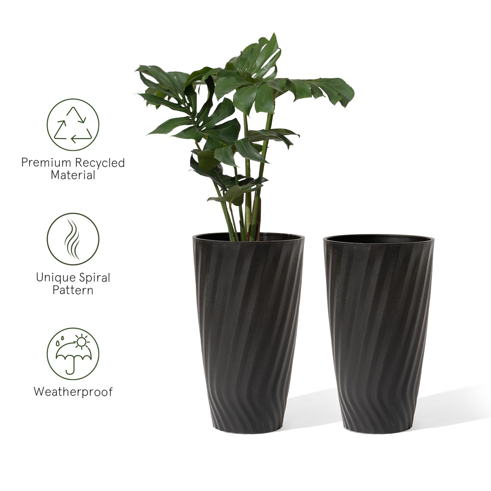 Boynton 24 Inch Tall Planters, Tree Planters with Shelf Insert, Morden Large Round Plant Pots Containers for Indoor/Outdoor Use