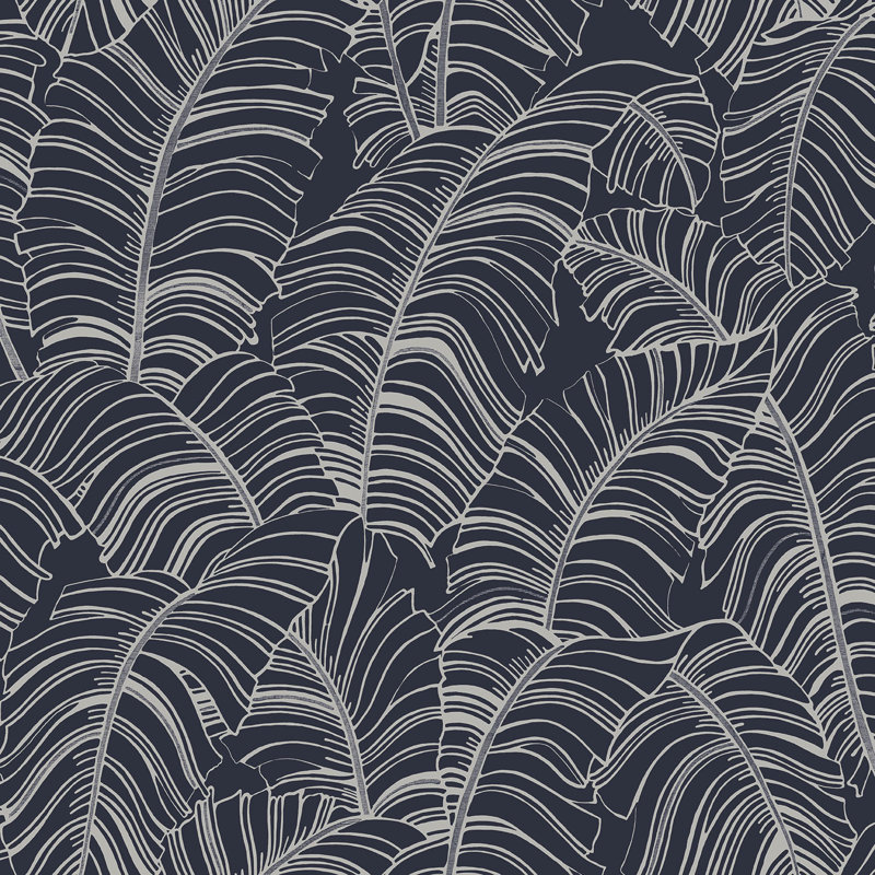 Bazaar Broadleaf Design 33' L x 21" W Wallpaper Roll, Navy
