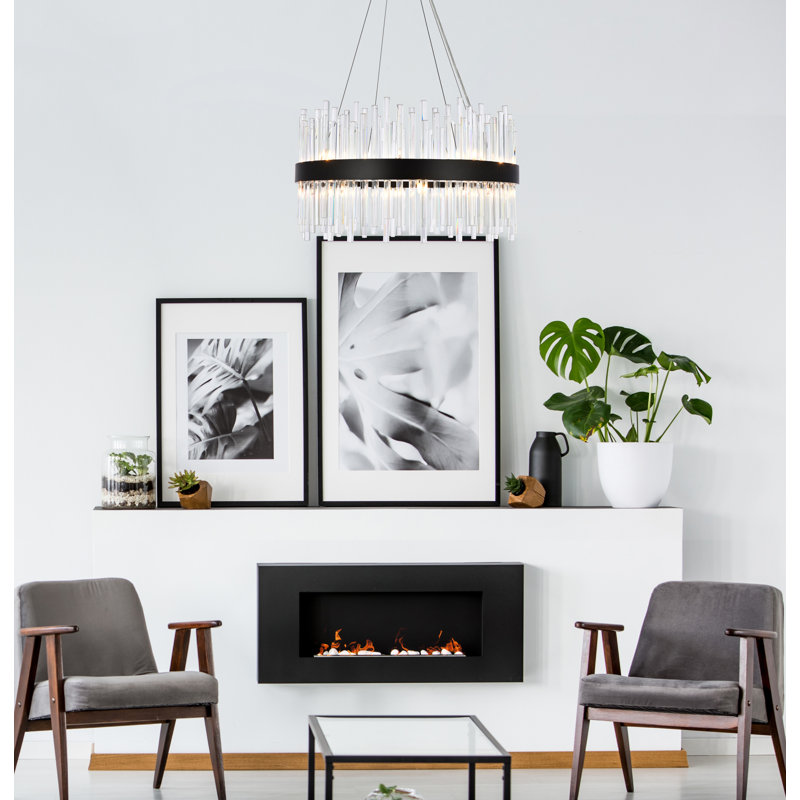 Dalton - Light Unique Drum Chandelier, Black, 14" H x 36" W x 36" D, 24 Lights