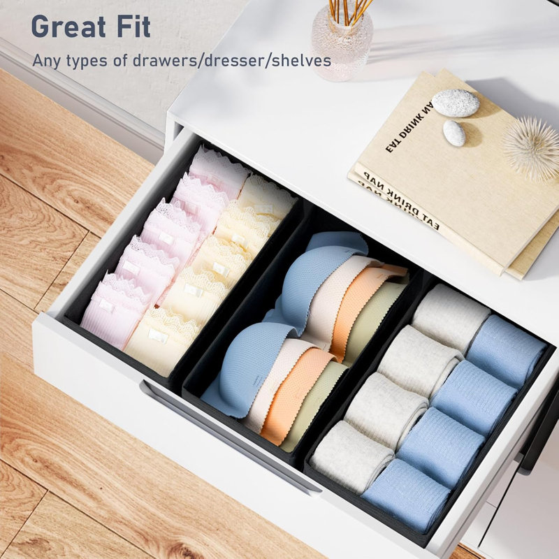 Drawer Organizer For Clothes - Underwear, Socks, Bras, Ties, Belts & Baby Items - Set Of 9 Drawer Dividers With Open-Box Design For Dresser & Wardrobe Storage