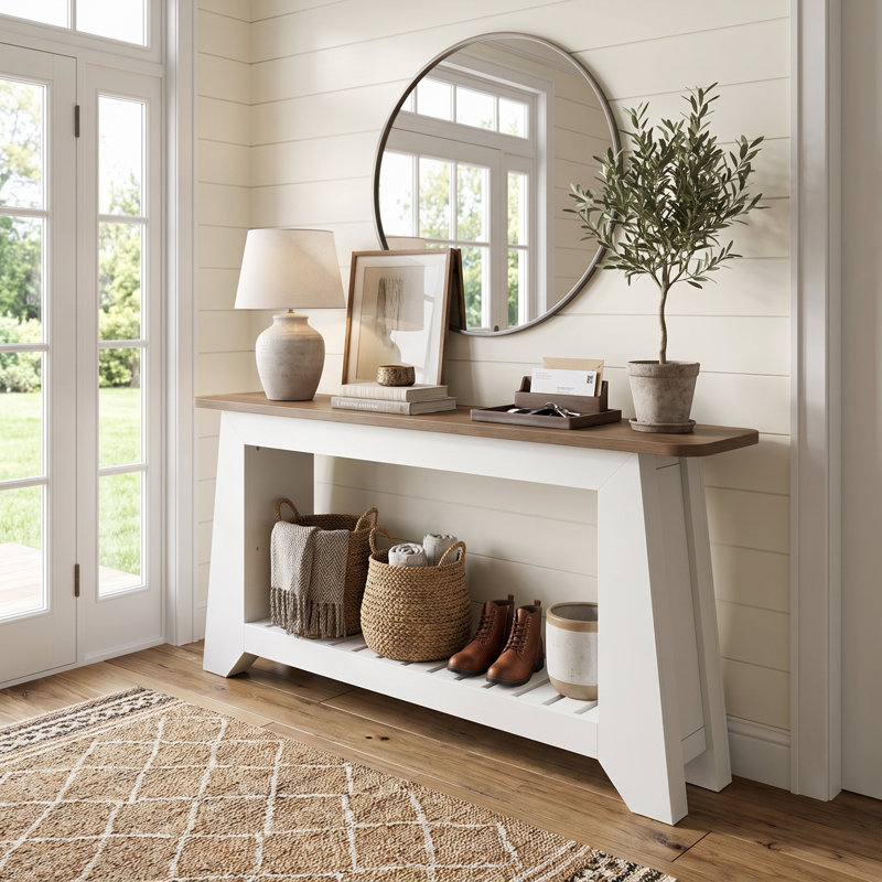 Console 63 po en bois avec tablette, canapé moderne pour couloir, salon, entrée, canapé derrière