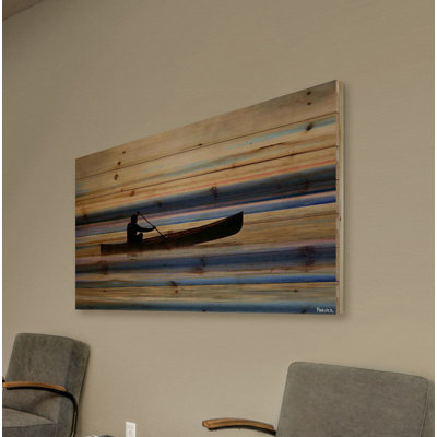 «Canoe On Calm Lake» par Parvez Taj, reproduction sur bois