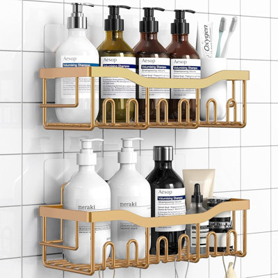 Ensemble de 2 compartiments de douche, organisateur adhésif pour le rangement de la salle de bain, décoration intérieure et cuisine, sans perçage, tablette en acier inoxydable antirouille, ensembles de décoration de salle de bain